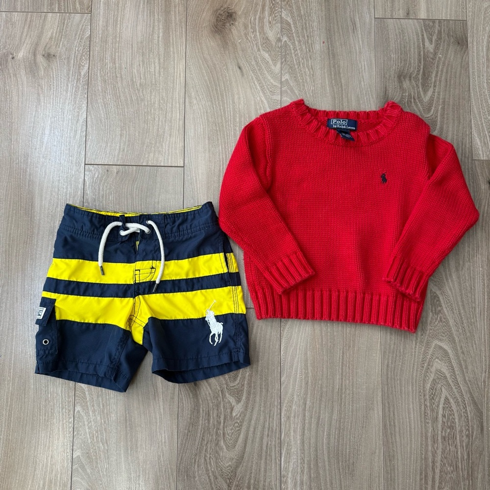 Ralph Lauren Polo Red Sweater and Striped Shorts Set
